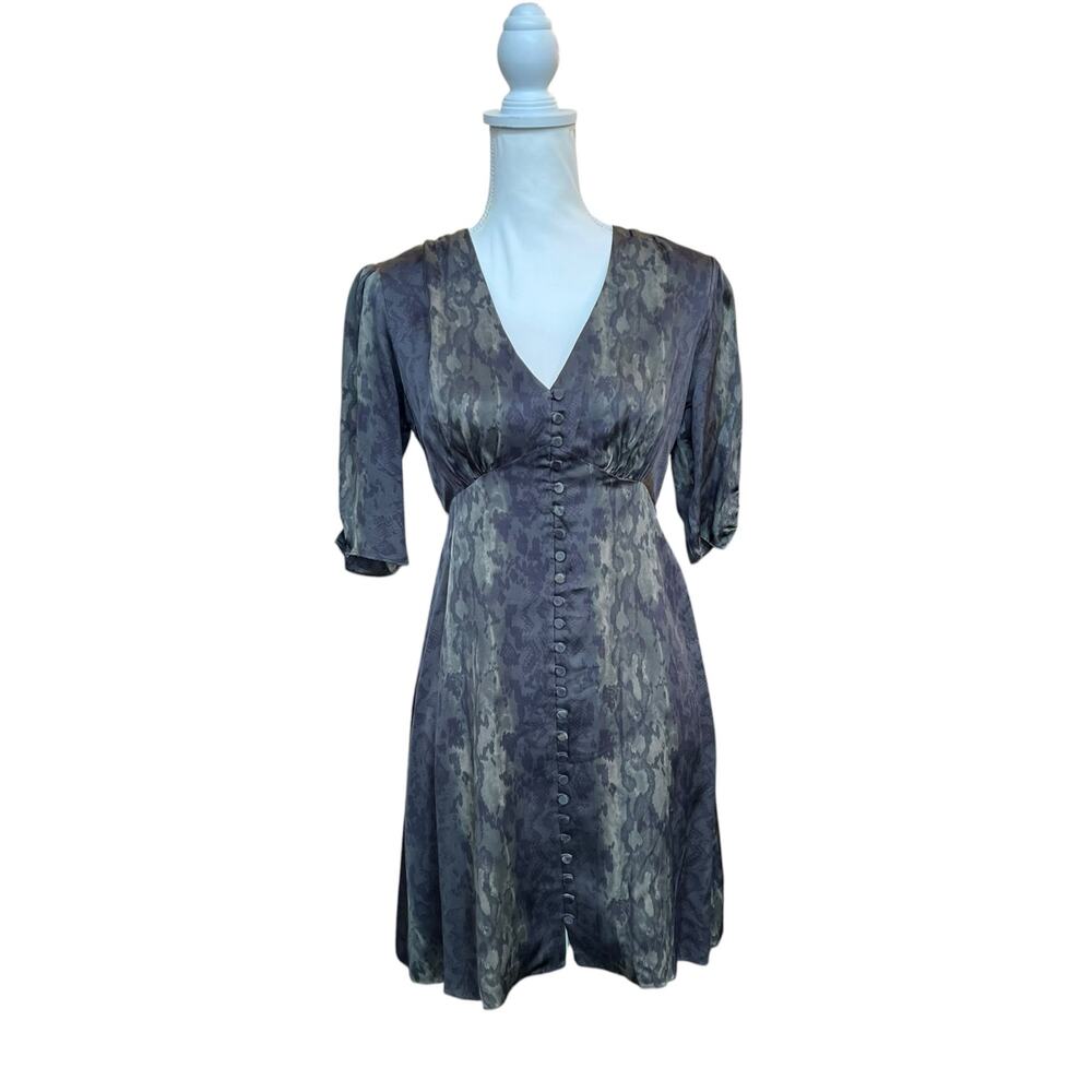 ALLSAINTS Women’s Size 2 Black Gray Snake Print Button Front Dress UK 6 EU 34